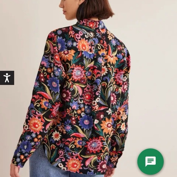 Boden New Linen Shirt in Black Gardenia Pop Floral 4R Relaxed Fit - Picture 2 of 6